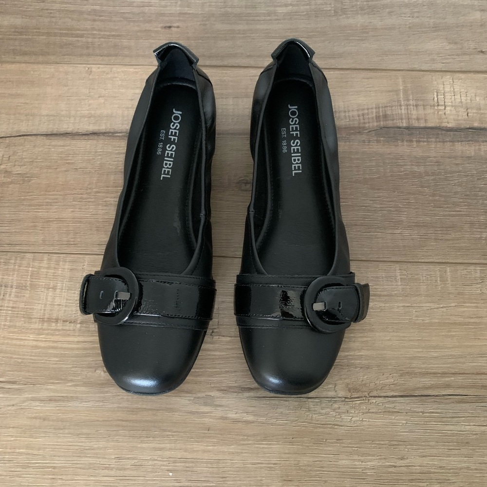 New $130 Josef Seibel Black Leather Ballet Flats EU Size 38 / US 7 / 7.5